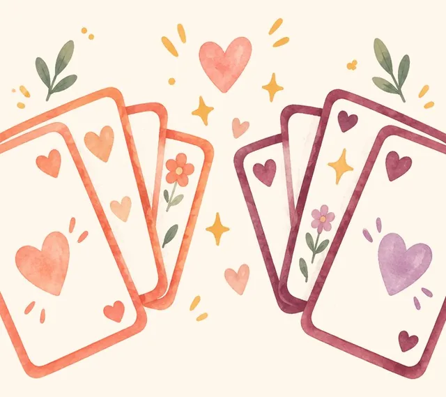 A hand of cards with little hearts