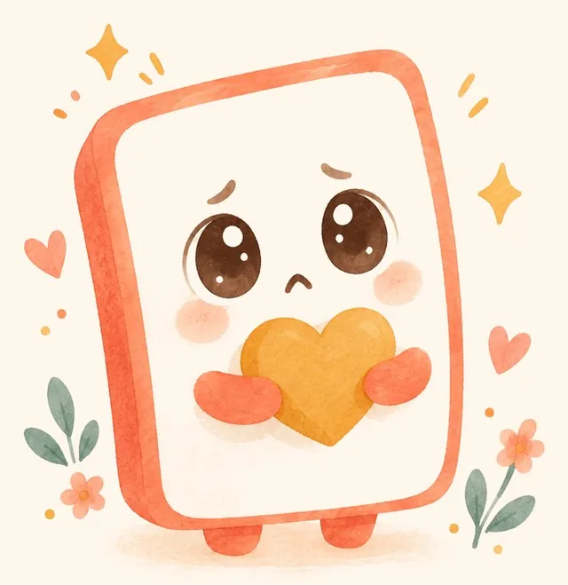 A worried little card holding a heart